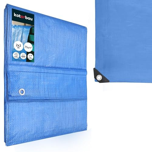 KOTARBAU® Bâche de Protection Extérieur - Polyéthylène - 2 x 2 m - Bleu - 75 g/m² - Bâche avec œillets - Anti UV - Toile de Protection - Couverture Impermeable Exterieu