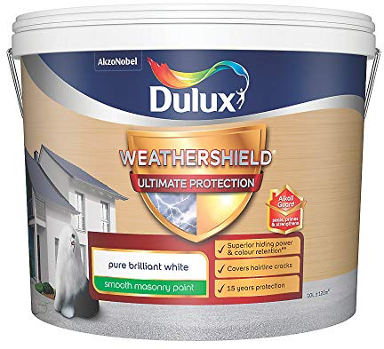 Dulux Weathershield Ultimate Protection Pure Brilliant White Smooth Matt Masonry Paint, 10L