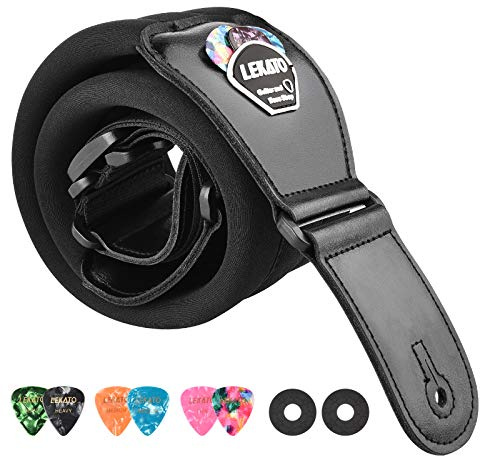 LEKATO Bass Guitar Strap - 3 Wide, Padded, Adjustable 50 to 61, Pick Holder & 2 Safety Strap Locks