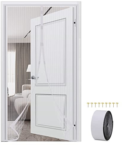Mosquitera magnética para puerta - 100x210CM Cortina Mosquiteras para Puerta Exterior - Anti-insectos para Salón/Balcón/Dormitorio，Se Cierra Automáticamente, Fácil Instalación sin Taladrar (Blanco)