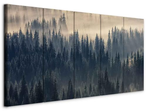 artgeist Acoustic Canvas Wall Art Forest 90x35 in - 5pcs Picture with Acoustic Foam Sound Print Artwork Room Acoustics Soundproofing c-B-0292-b-m