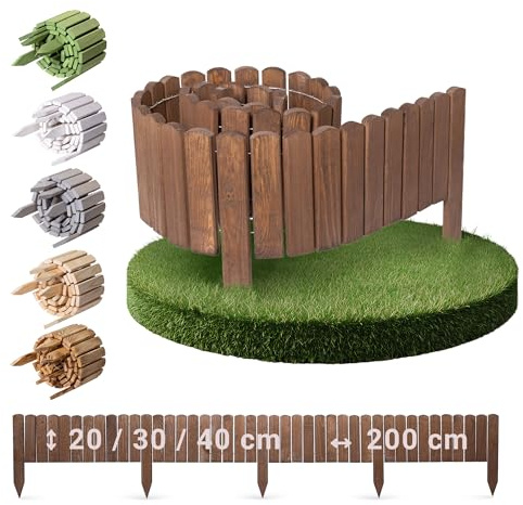 BOOGARDI rabattinfattning trä – gräskant i 18 mönster – brun 40 cm hög x 200 cm lång – rabattgräns, insatsstaket, bädd, trästaket, trädgård