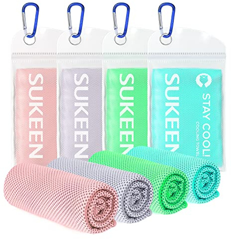 Sukeen Toalla de enfriamiento, Toalla de Hielo, Paquete de 4 (100 x 30 cm), Toalla de enfriamiento de Secado rápido, Toalla de Gimnasio, Toalla de Golf, Toalla de Yoga, Toallas de refrigeración