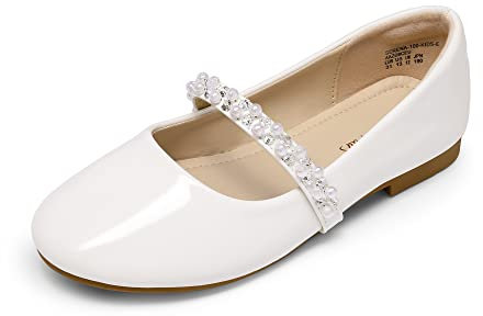 DREAM PAIRS Mädchen Mary Jane Strap Flache Schuhe Ballerinas Prinzessin Schuhe Flache Schulschuhe Weiß-PAT-New-E SERENA-100-KIDS-E Größe 34 (EUR)
