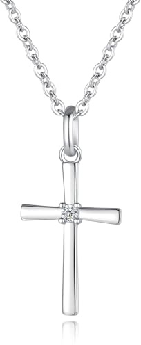 GAVU Collana Croce Donna Argento Sterling 925 Placcato Rodio con Zirconia Cubica, Catenina Argento con Ciondolo Croce Punto Luce, Collana Elegante Regalo Cresima