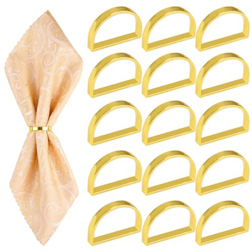 15 Stück goldene Serviettenringe, elegante D-förmige Serviettenhalter aus Metall mit Schnallen für Esstischdekoration für Hausversammlungen, Hochzeit, Weihnachten, Erntedankfest