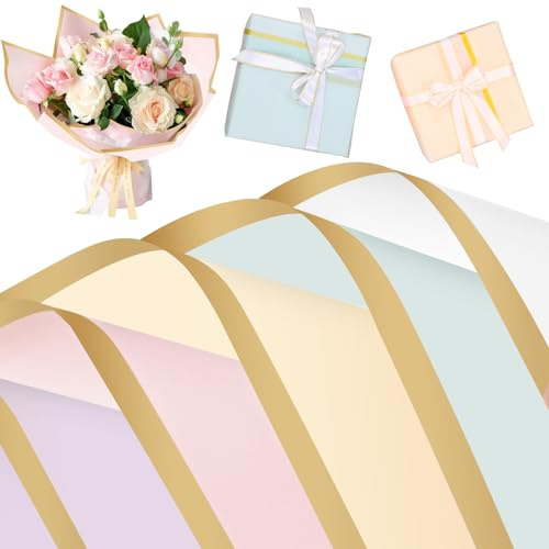 25 Sheets Flower Wrapping Paper, 5 Color Bouquet Wrapping Paper Waterproof Flower Wrap for Valentine's Day Mothers Day Wedding Birthday Anniversary Party Gift DIY (58cm)