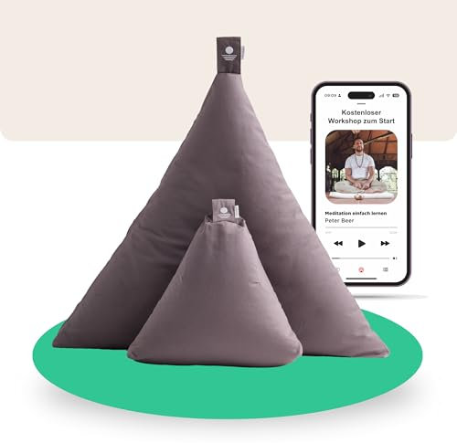 Inner Peace Meditationskissen Set | Dreieck Yoga Kissen & Zabuton Meditationsmatte | Bio Baumwolle | Waschbar|Oeko-TEX Standard 100 | Zen Meditation Set | Mit geführter Meditation (Anthrazit)