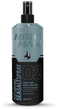NISHMAN Spray de Sal Marina 02 - Kelp & Aloe Vera 200ml - Para Textura y Volumen, Efecto Natural de Cabello de Playa - Acabado Mate y Fijación Flexible - Ideal para Todo Tipo de Cabello
