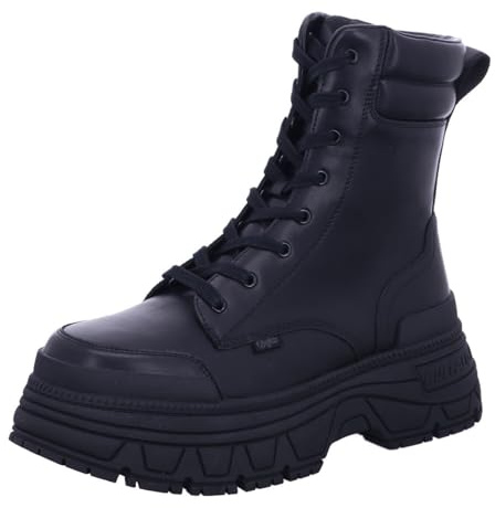 Buffalo Fusion LACE UP MID - Stivali da combattimento da donna, in nappa vegana, con lacci, a metà caviglia, con plateau, colore: nero, nero, 41 EU