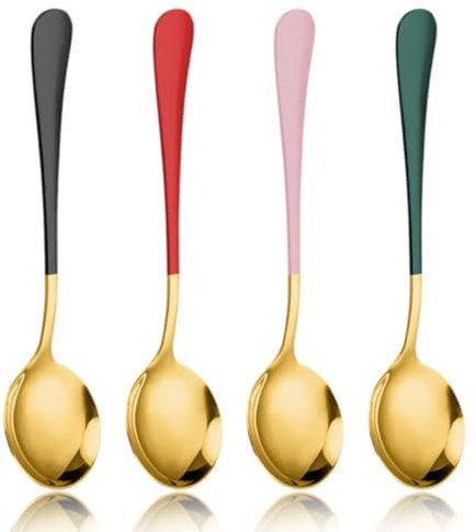 Cuillère à soupe de 4, couverts de cuillère à soupe en acier inoxydable, cuillère à soupe moderne brillante ensemble de cuillères de table lavable au lave-vaisselle