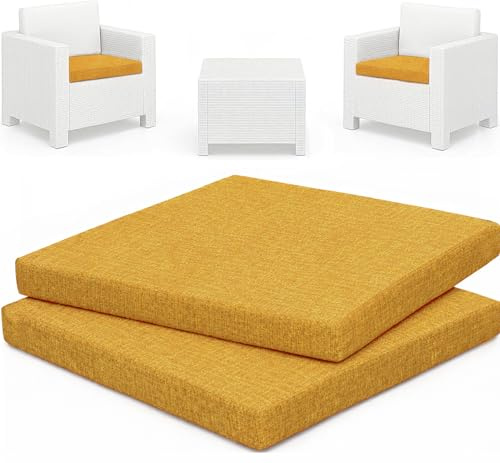 HAND 2 Cuscini da Esterno 53x50 cm, Alto 5 cm - per Sedie da Giardino - Seduta Imbottita, Morbida e Resistente - Cuscini per Arredo Esterni, Salottini Rattan, 100% Cotone, Prodotto in Italia (Senape)