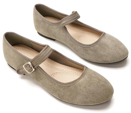 GLAMORA Scarpe Donna Mary Jane Ballerine Cinturino Fibbia Camoscio Sintetico Comode Piatte Eleganti Antiscivolo Morbide Leggere Punta Tonda Classiche Basse Flessibili Comfort