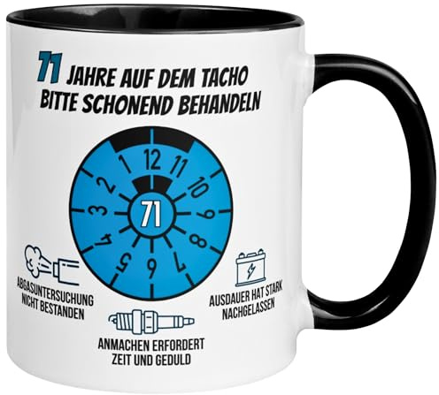 71 Geburtstag Mann Geschenk | 71 Jahre auf dem Tacho – Schonend behandeln | Geschenk Männer 71. Geburtstag | Geburtstagsgeschenk 71ter Geburtstag | Lustige Geburtstagstasse mit Spruch zum 71ten