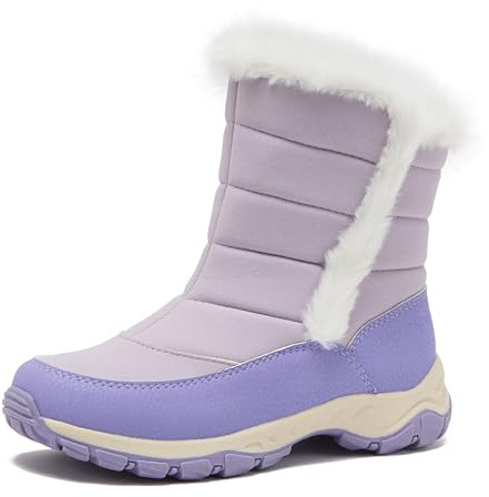 Lands' End Expedition Warmest Waterproof No Tie Kids Snow Boots for Boys and Girls - Insulated Winter Fleece Lined Snow Boots Size 11 to 7 Little and Big Kid Shoes - Light Purple, 5 Big Kid