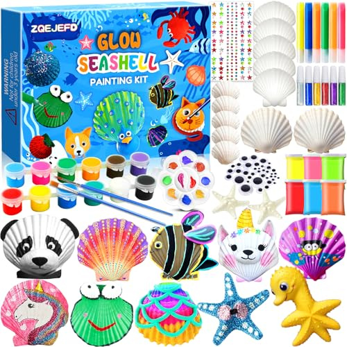 GUHAOOL Conchas que Brillan en la Oscuridad Pintar Manualidades para Niños, Kit Pintura de Conchas para Niñas, Juego de Pintura de Conchas, Juegos de Manualidades Niña, Regalos para Niños de 5-10 Años