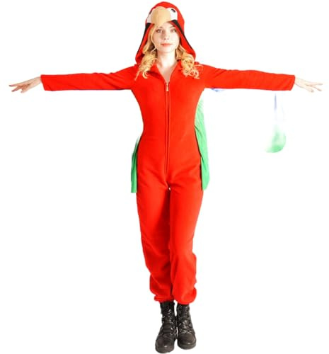 Kreeqe Disfraz vibrante y divertido de loro de una pieza para mujer, disfraz de animal de cuerpo completo para Halloween, fácil y rápido (DD485, M)