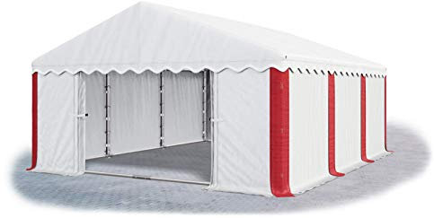 Das Company Lagerzelt 5x6m wasserdicht weiß-rot mit Bodenrahmen und Dachverstärkung 240g/m² PE Plane hochwertig Garagenzelt Summer Plus MPE