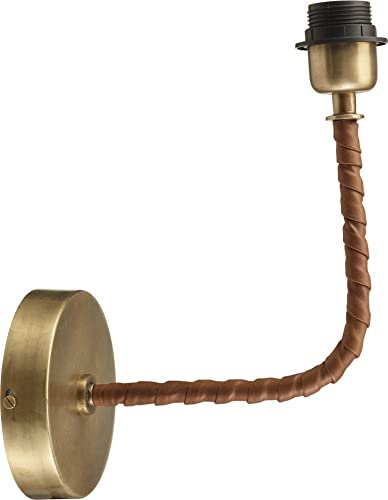 PR Home of Scandinavia Hochwertige Wandlampe im Antik Messing Look aus Metall mit Kunstleder Nora E27 12,5x30x23cm