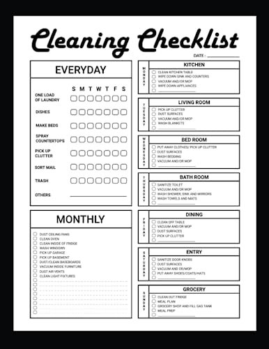 Cleaning Checklist: Daily Weekly and Monthly Cleaning Schedule Checklist Planner | Cleaning Planner Checklist | Household Chores with Check Lists | ... Planner and Organizer (Home Cleaning Planner)