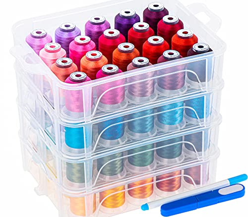 New brothread 80 Bobines de 500m de Fil pour Machine à Broder avec boîte de rangement en plastique transparent - Couleurs compatibles avec couleurs Janome et Robison-Anton