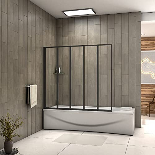 Biubiubath Matt Black 1200x1400mm 5 Fold Folding Bath Shower Screen Door Panel