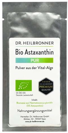 Dr. Heilbronner - Premium Bio Astaxanthin PUR Pulver 20 g aus der Vitalalge I luftdichter Beutel mit Messlöffel I ideale Zugabe für Salate Bowls Protein-Shakes Joghurts I Antioxidantien hochdosiert