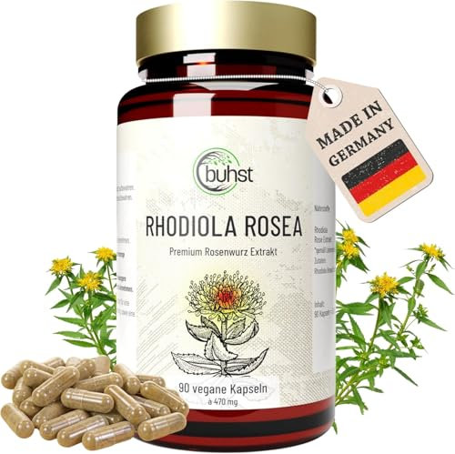 BUHST Rhodiola Rosea Kapseln für Frauen - Premium Rosenwurz hochdosiert aus sorgfältiger Auslese, natürlicher Stimmungsaufheller mit 3% Rosavine - Supplements für Frauen