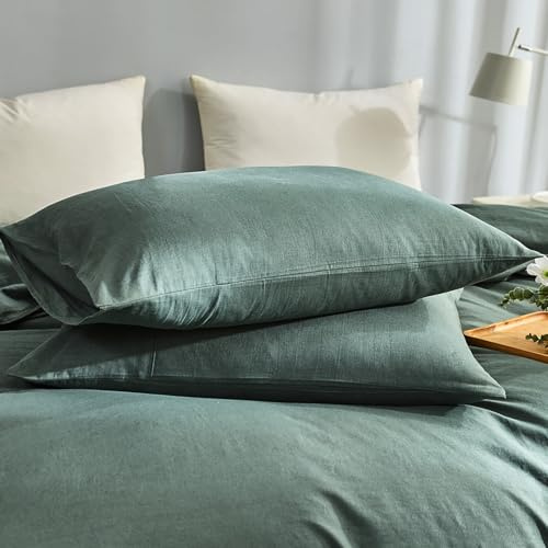 TUMEI 100% Linen Pillow Case King, Set of 2 King Size (36x20), Green