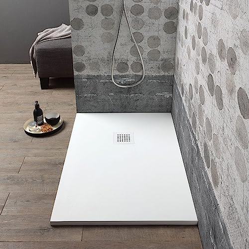 Kiamami Valentina - Piatto Doccia Rettangolare 120x70 in Resina Bianco Effetto Pietra Muse
