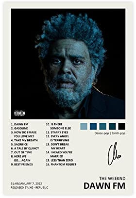 ZAPORA Poster su tela autografato da The Weeknd Dawn con album musicale FM, decorazione per camera da letto, sport, ufficio, stanza, regalo, senza cornice, 30 x 45 cm