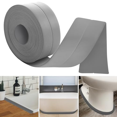 Rodapie PVC, Rodapies Autoadhesivo, 35mm X 10m Rodapie Adhesivo, Zocalos Autoadhesivos Pared, Embellecedor Encimera Cocina, Cinta de Sellado Para BañO Y Cocina, Cinta de Sellado Impermeable (Gris)