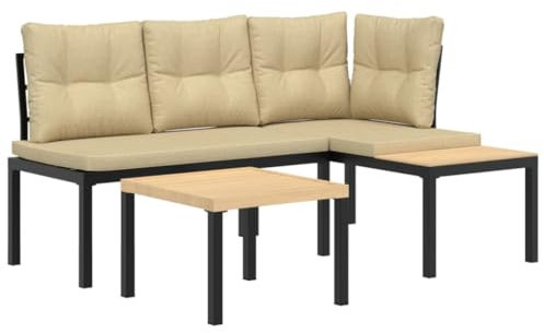 vidaXL Gartenbank-Set 3-TLG. Schwarz Pulverbeschichteter Stahl, Gartenbank Set, Sitzbank Garnitur, Gartenmöbel Set, Sitzbank Set, Outdoor Möbelset