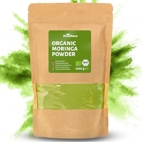 RheinNatur Bio Moringa Pulver 1 kg - 100% Bio-Moringapulver - Reich an Vitaminen, Mineralstoffen & Antioxidantien, ideal als pflanzliche Proteinquelle - 1000 g Beutel