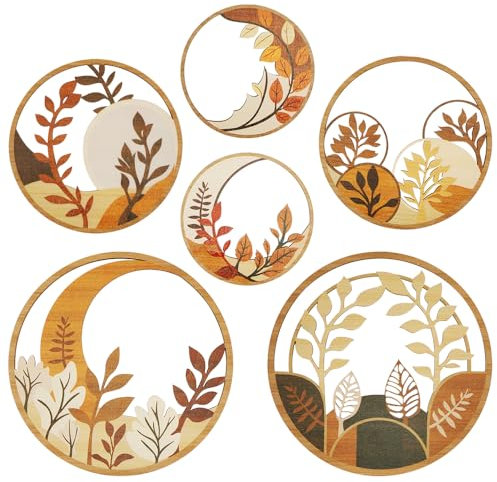 OT-NVWOZR 6 decorazioni da parete in legno bohémien, moderne, decorazione da parete per soggiorno, minimalista, rotonde, pronte da appendere, per camera da letto, soggiorno