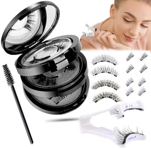 Magnetische Wimpern Natürlicher Look Magnet Wimpern ohne Eyeliner 4 Paare Künstliche Wimpern Magnetisch mit Zange 3D Magnetic Lashes Magnetwimpern Wiederverwendbar Kein Kleber für Party,Date,Anfänger