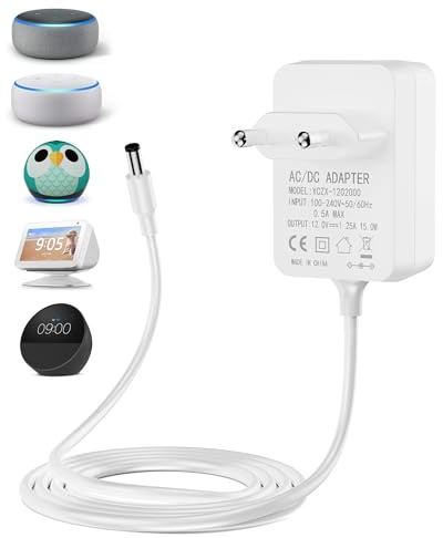 RENGOGA 15W Netzteil Compatible with Echo Dot 3/4 Gen Echo Dot mit Uhr 3/4 Gen Echo Dot Kids Edition 3/4 Gen Echo Show 5 (1./2. Gen.) Echo Spot Fire TV Cube. 12V/1.25A Ladegerät Netzadapter 1.5M Weiß