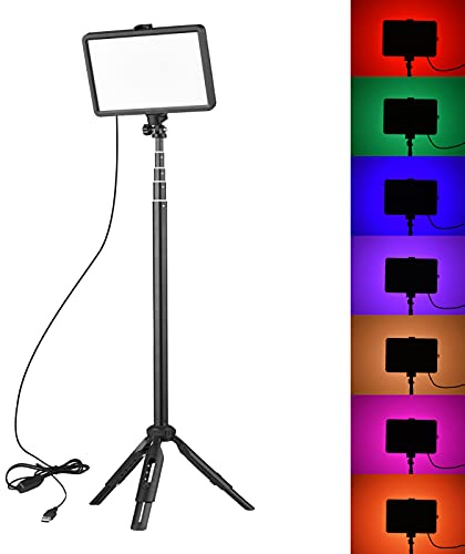 LED Studio Light, RGB Video Light Kit 10 Nivåer Ljusstyrka Dimbar USB LED -videobelysningssats med Utdragbart Stativ för Videoinspelning, Spelströmning, YouTube