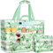 NEWIROVE Strandtasche XXL Familie, Extra Groß Strandtasche Mit Reißverschluss Faltbare Badetasche Damen Wasserdicht Tote Bag Damen Herren Beach Bag Für Strand, Reisen, Urlaub. 50L, Grün Gestreift