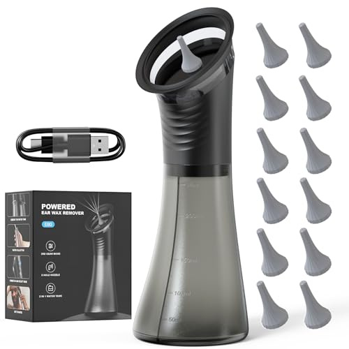 Nettoyage Oreille Electrique, 2 IN 1 Douchette Nettoyeur Oreille éTanche IPX67 2000 Mah, écran LED 3 Modes de Nettoyage et 11 Embouts Auriculaires pour Adultes, Enfants