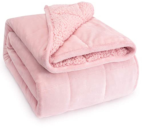 Sivio Weighted Blanket 7kg, 150 x 200 cm, Sherpa Weighted Blanket Double Single, Soft Cozy Fuzzy Warm Sherpa Heavy Blanket for Sofa Bed Couch, Fluffy Plush Fleece Bed Blanket, Pink