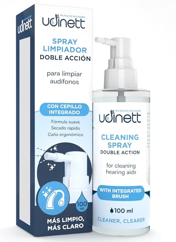 Spray para Audífonos 100ml - Udinett Spray Limpiador con Cepillo contra la Suciedad y Cerumen - Limpieza de Auriculares Bluetooth - Efecto Limpio Inmediato - Fórmula sin Alcohol