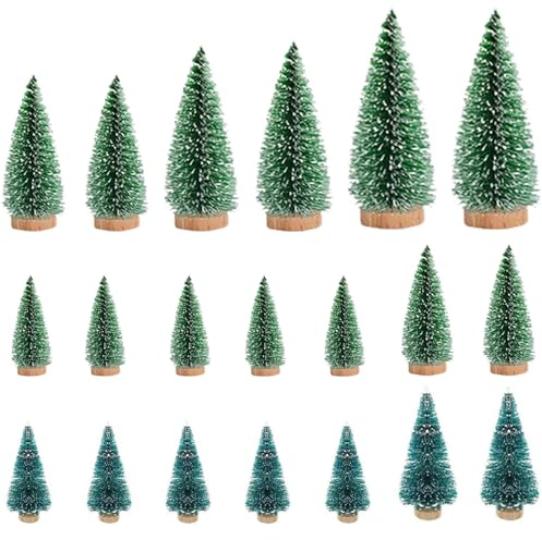 Kvaznix 20 Pezzi Mini Albero di Natale 6,5/8,5/10,5/15cm Alberi di Sisal Artificiali Mini Albero di Natale Innevato Alberelli di Natale Piccoli per Decorazione Tavolo, Camera o Vetrina