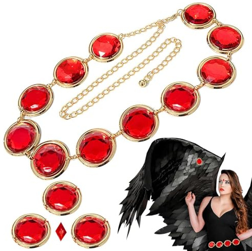 Generico Cintura Da Donna Raven, Catena Da Vita Con Gemme Rosse, Cintura Decorativa Casual Con Specchietti, Catena M-etallicas Regolabile Cons Cristalli Di Agata Per Carnevali E Feste In Maschera