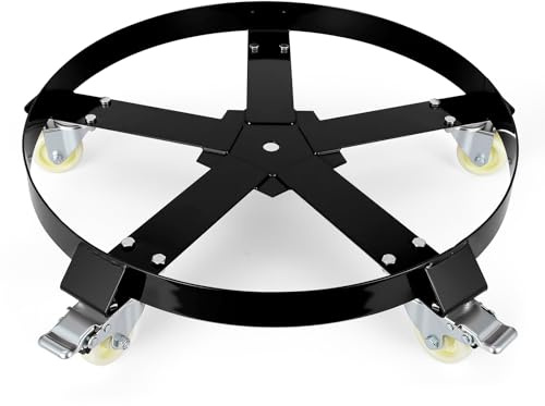 Fassroller, 190L Transportroller bis 450 kg, Pflanzenroller Ø 61 cm, Rollbrett rund für Fass, Metallfass, Pflanzen, Blumentopf, Sonnenschirme & Eimer, Fasswagen mit 5 Universalrädern - C