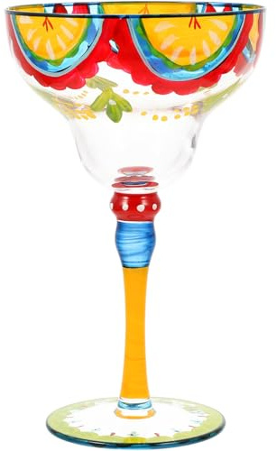 CIYODO Copa de Margarita Pintada a Mano de Vidrio Cristal Transparente Vaso Decorativo para Cócteles y Vino 1 Pieza Adecuado para Fiestas Bodas y Uso Bar