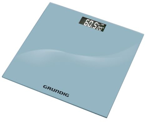 Grundig Básculas digitales - Básculas de baño de hasta 180KG - Básculas con pantalla LCD y indicador de temperatura - con función Kg y Lb - 50 g Precisión Báscula - Plata