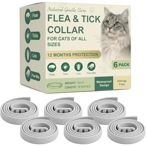 Collar Antiparasitario Gatos 6 Tiras Que Protege contra Garrapatas Pulgas y ácaros 12 Meses de Protección Ingredientes Naturales Impermeable y Ajustable Longitud de 48 Cm Ideal para Perros Pequeños