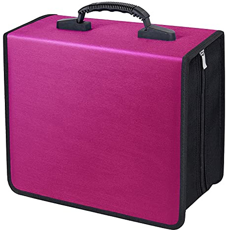 Siveit CD/DVD Binder, CD DVD Case Holder Binder 400 Capacity CD/DVD Wallet Storage Booklet Album Box (White Binder, Rose)