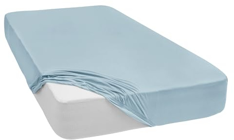 Mixibaby Spannbettlaken Jersey Spannbetttuch 100% Baumwolle Bettlaken Spannbettuch Laken 28 Farben, Größe:160 x 200 cm, Farbe:Babyblau